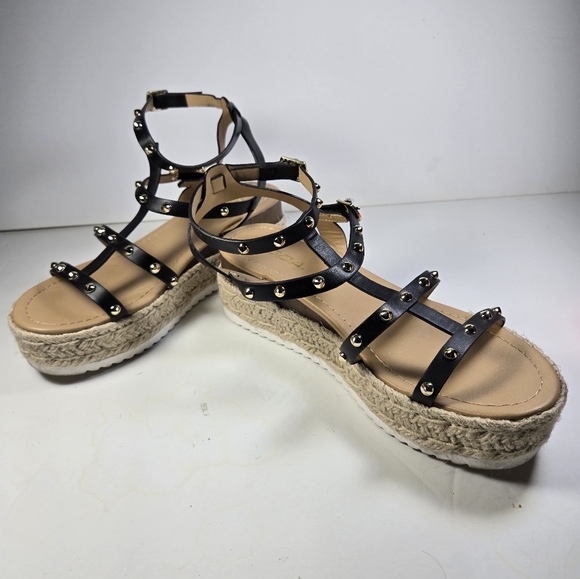 Soda Somehow Open Toe Espadrille Wrap Adjustable Size 7 Woven Platform Sandals - Picture 2 of 7